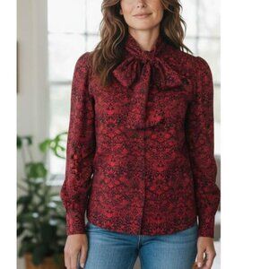 MARC BY MARC JACOBS Tie Neck Button Up Blouse Top Size XS Ruby Red Multi